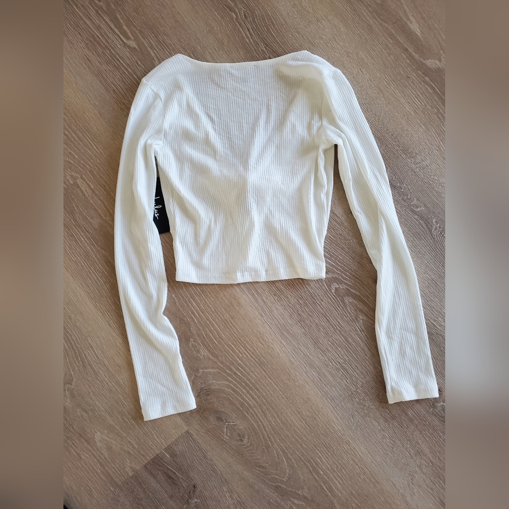 Lulus Poppi White Ribbed Tie-Front Long Sleeve Crop Top XS - Picture 7 of 11